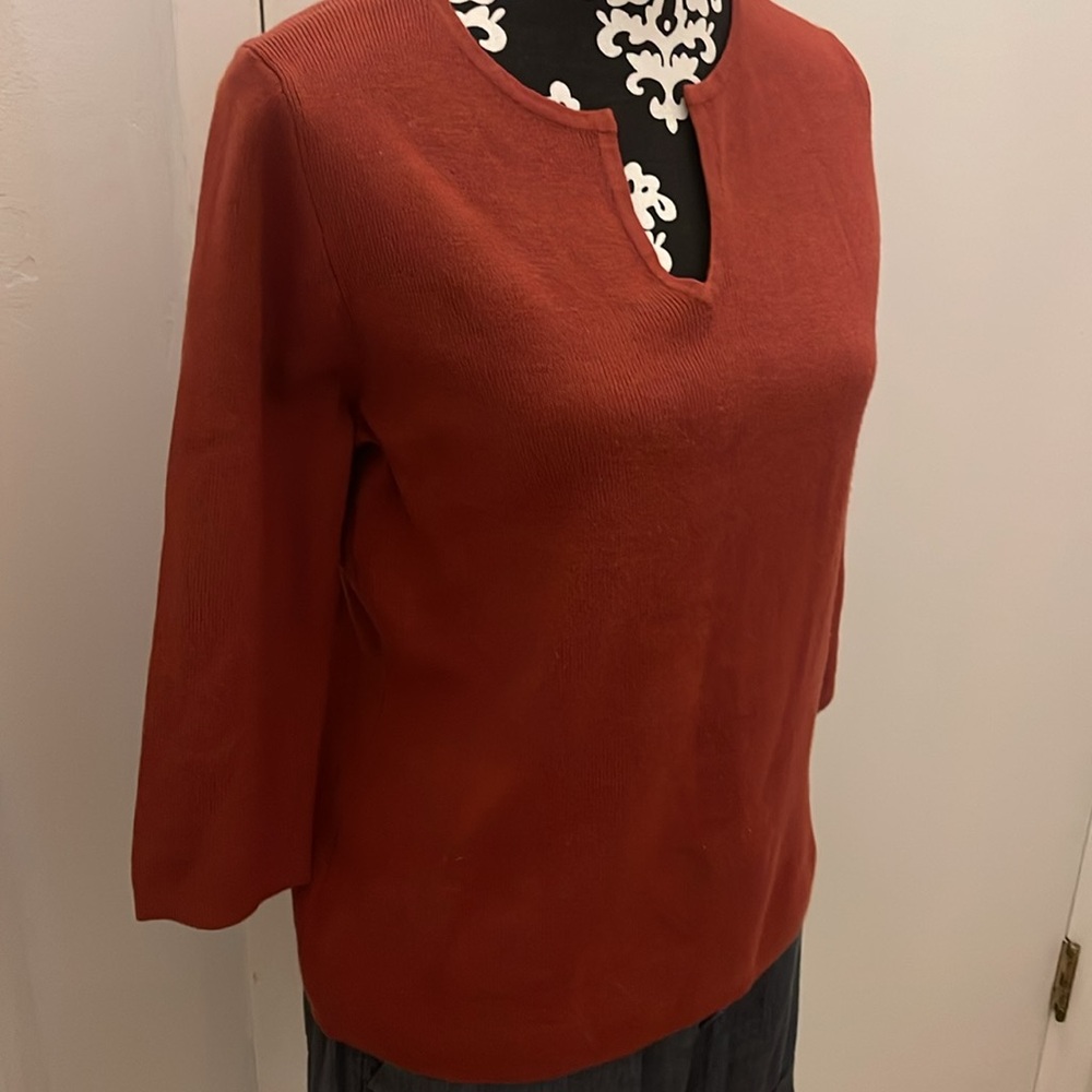 Vintage Croft & barrow sweater 3/4 sleeve fine knit size large rust color - Picture 2 of 9
